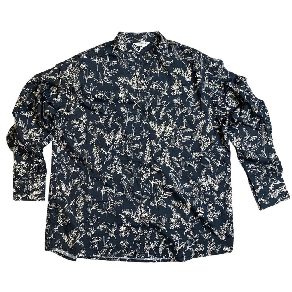 Thakoon Womens Ruffled Sleeve Button Up Black/ Cream Floral, S (oversized)